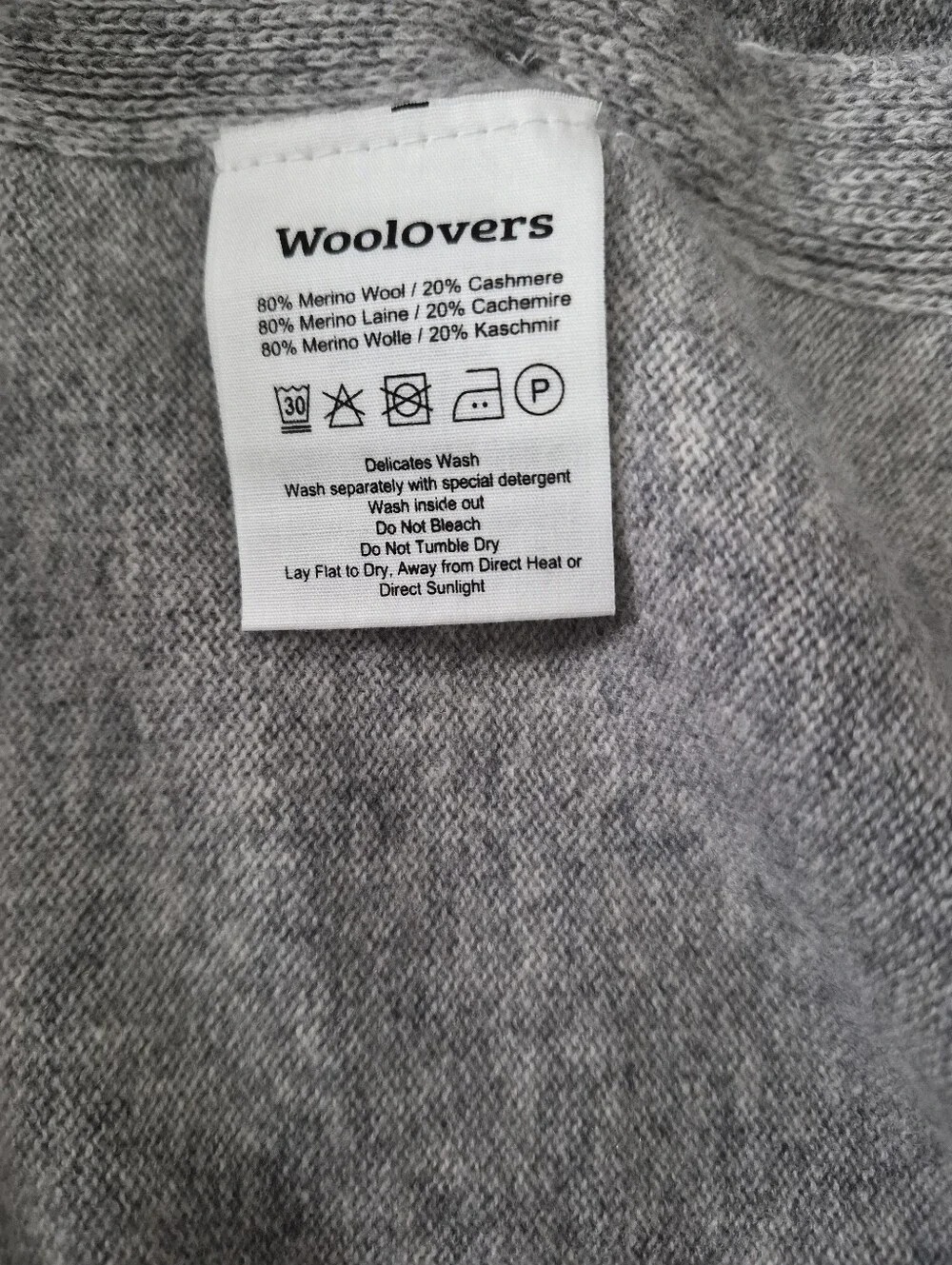 Woolovers Merino Wool Cashmere Blend Button Poncho Grey OS Quiet Luxury